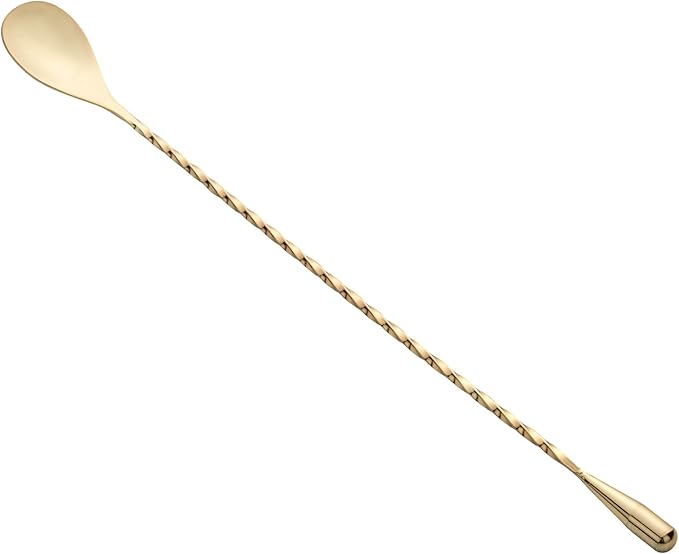 Restaurantware Bar Lux 12 Inch Bar Spoon 1 Corkscrew Handle Cocktail Stirrer Spoon - Long Commercial Gold-Plated Stainless Steel Cocktail Mixing Spoon For Stirring And Mixing