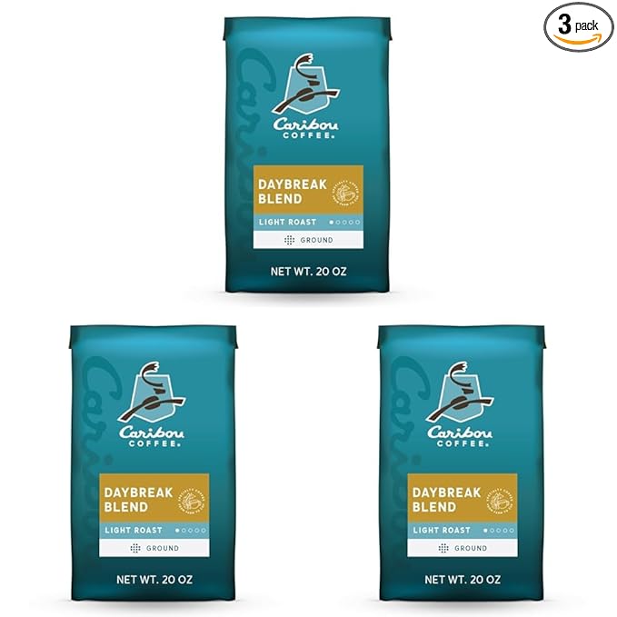 Caribou Coffee, Light Roast Ground Coffee - Daybreak Morning Blend Bag - Packaging May Vary, 20 Ounce (Pack of 3)
