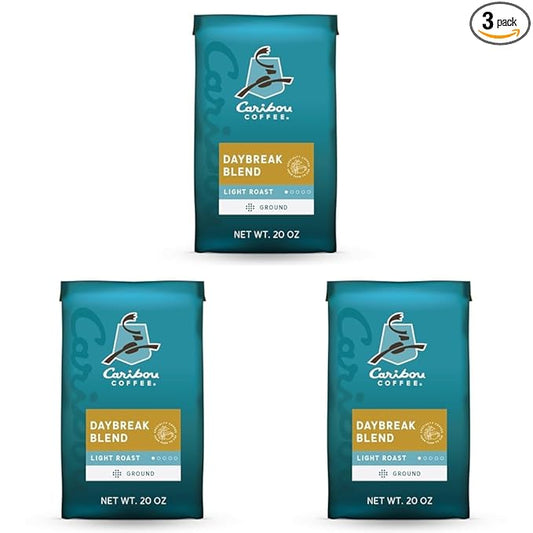 Caribou Coffee, Light Roast Ground Coffee - Daybreak Morning Blend Bag - Packaging May Vary, 20 Ounce (Pack of 3)