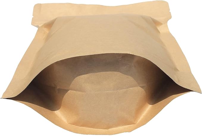 12 Ounce 50 Pieces Coffee Bags with Ziplock - High Barrier Natural Kraft Paper Stand up Coffee Pouches with Air Release/One Way Degassing Valve & Reusable Zipper (50, 12oz/0.75lb/340gm)