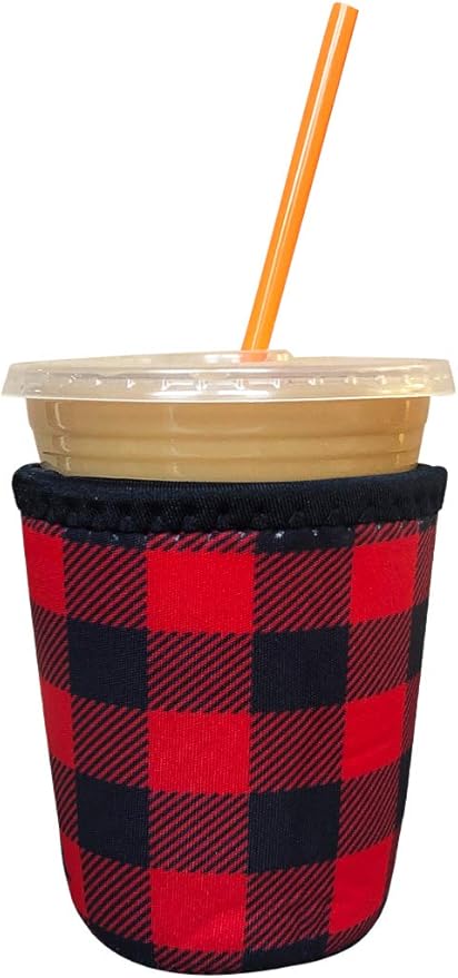 Koverz Iced Coffee Sleeve, Insulated Neoprene Cup Sleeve, Fits a 16 Oz. Coffee Cup, Washable and Reusable, Iced Coffee Accessories, Small Buffalo Plaid