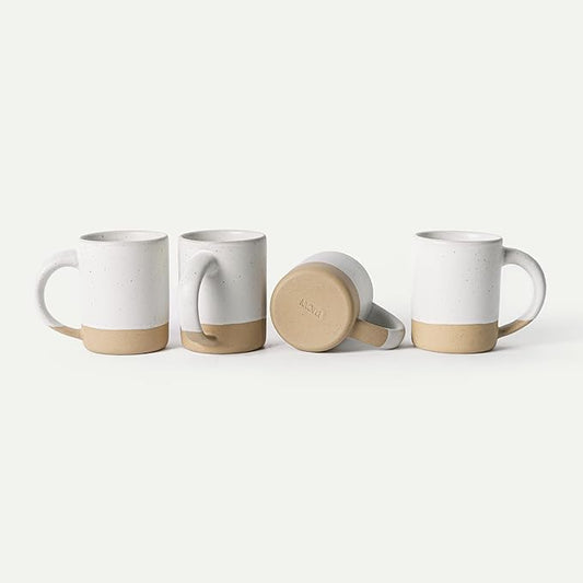 MORA Medium Mugs Set of 4, 16oz Ceramic Pottery Latte Mugs/Coffee Cups - Microwave and Dishwasher Safe - Oat