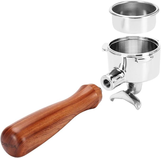 DIBTSA 54mm Portafilter Compatible with Breville RM-BES870XL, BES878BSS, BES840XL, BES840CBXL, BES840BSXL, BES810BSS, Double Spouts 3 Ears, Stainless Steel Head and Filter Basket and Wood Handle