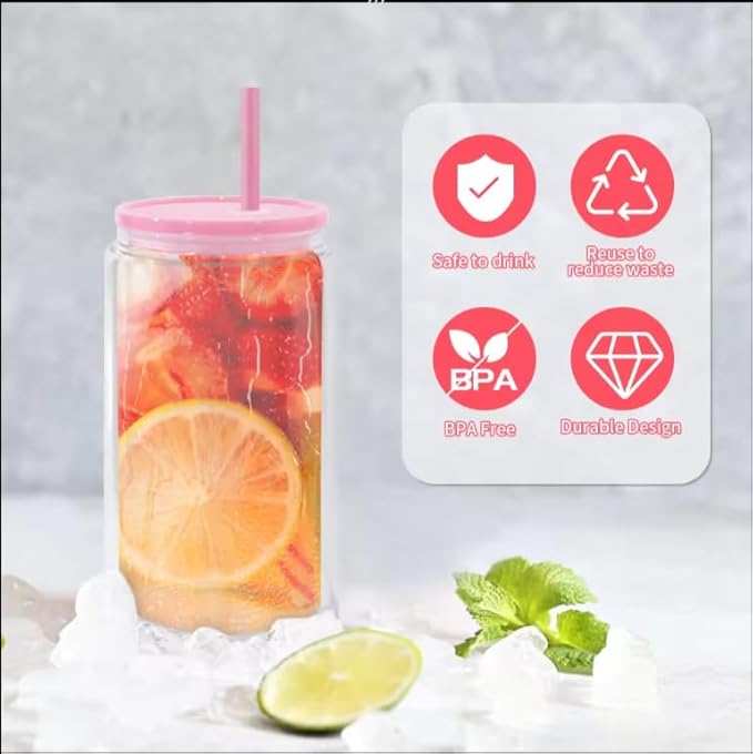 Snow Globe Tumbler, 25Pack 16oz Sublimation Double Wall Glass Tumbler with Mix Color Lids and Straws, Reusable Clear Beer Can Mason Jar Mug for Snow Globe Glitter DIY