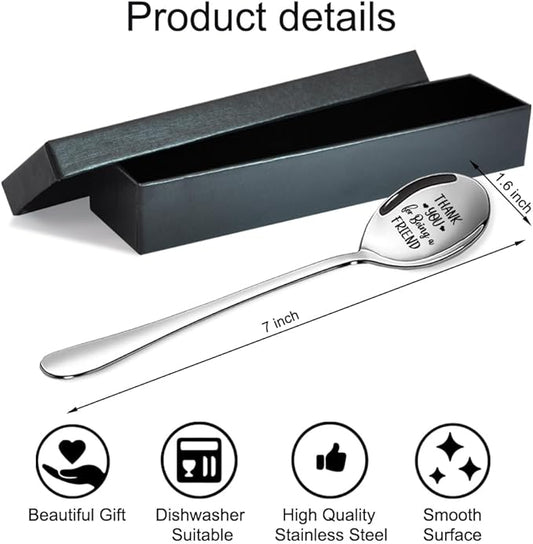 Thank You for Being A Friend Engraved Stainless Steel Spoon, Best Friend Friendship Gifts Spoons for Classmate colleague, Christmas Birthday Gifts for Spoon Coffee Tea Lover Friends Bestie