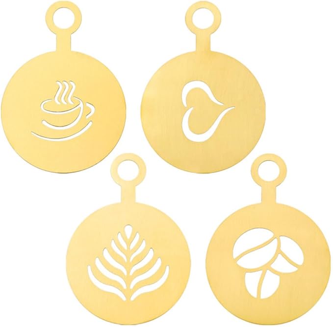 4PCS Cookie Stencils, Stainless Steel Coffee Latte Art Stencils with Hanging Hole, Resuable Decorating Mold for Baking, Biscuit Embossing, Pastry Design