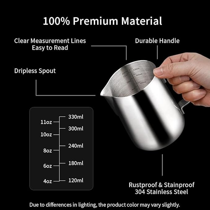 watchget Milk Frothing Pitcher 350ml/600ml/900ml/1500ml (12oz/20oz/32oz/52oz) - Stainless Steel Espresso Steaming Pitcher for Cappuccino, Latte Art, Milk Jug Coffee Frother Cup, Silver