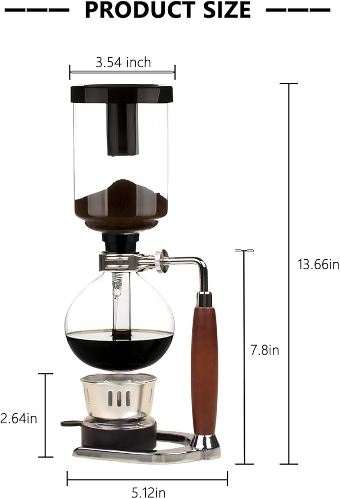 WANLWH Siphon Coffee Maker, Stovetop Vacuum Coffee Brewer with Heat-Resistant Glass Carafe & Alcohol Burner, 360ml for 3 Cups, Ideal for Home Barista, Coffee Enthusiasts & Gift Giving