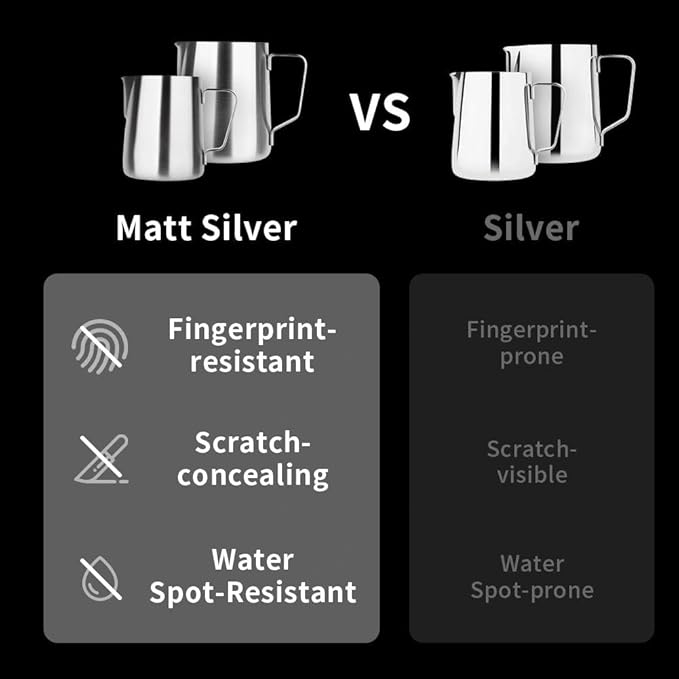 watchget Stainless Steel Milk Frothing Pitcher 20oz/600ml - Espresso Steaming Pitcher for Cappuccino, Latte Art, Coffee Machine Accessories Milk Jug Coffee Frother Cup, Matt Silver