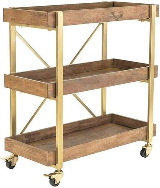 Pemberly Row Modern/Contemporary Riley Wooden Kitchen Bar Cart Gold