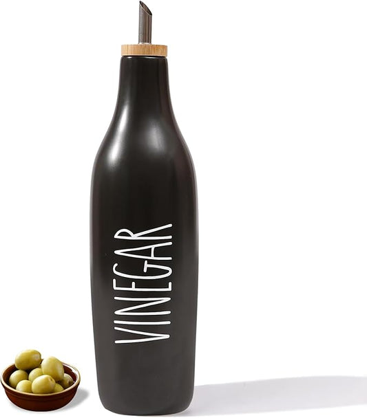 HOMCDALY Ceramic Olive Oil Dispenser for Kitchen, Stoneware 16oz Oil and Vinegar Bottles Dispenser, Kitchen Dispenser Bottle for EVOO Vinegar Syrups, Modern Farmhouse Design(B-V)
