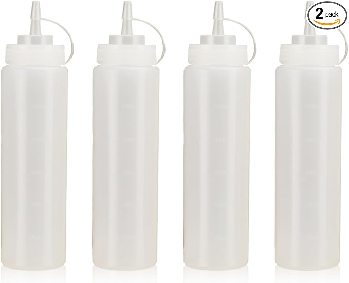 Squeeze Bottles for Sauces,Leak-Proof Condiment Dispenser, BPA-Free Kitchen Restaurant Squeeze Bottle Set with Wide Mouth for Ketchup, Mustard,Syrup,Dressings (White, 4Pack-24oz(600ml))