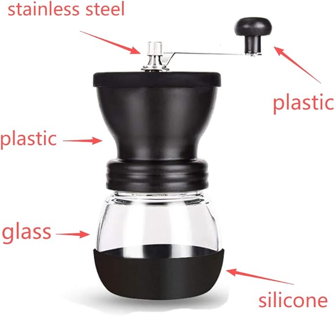 PARACITY Manual Coffee Bean Grinder with Ceramic Burr, Hand Coffee Grinder Mill Small with 2 Glass Jars( 11OZ per Jar) Stainless Steel Handle for Drip Coffee, Espresso, French Press, Turkish Brew