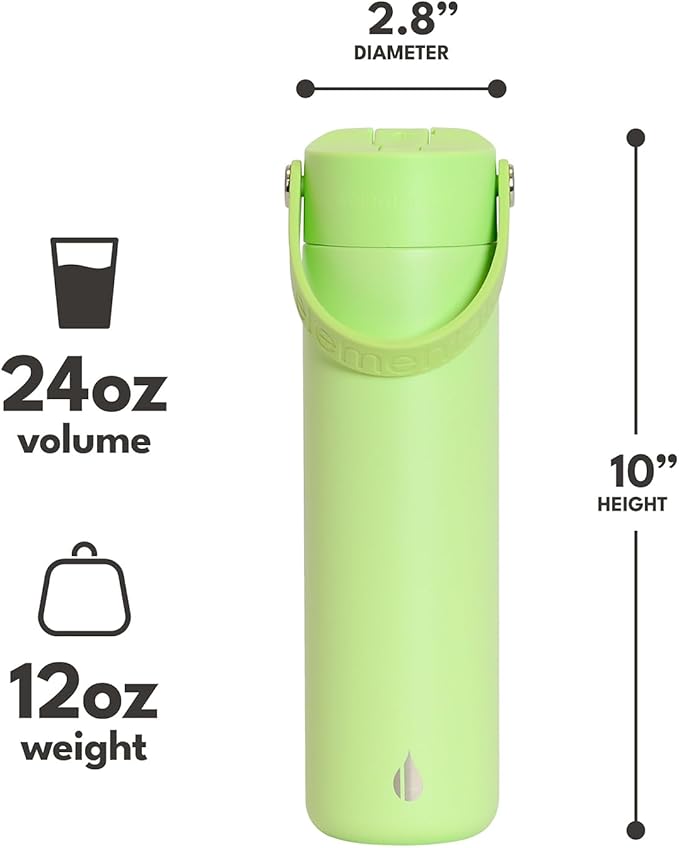 Elemental 24oz Insulated Water Bottle with Straw - 100% Leak-Proof Stainless Steel Core Water Bottles for Travel, Sports and Gym - Double Wall Insulation & BPA Free - Key Lime