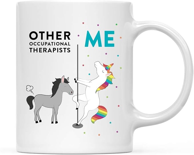 Andaz Press Funny Quirky 11oz. Ceramic Coffee Tea Mug Thank You Gift, Other Occupational Therapists Me, Horse Unicorn, 1-Pack