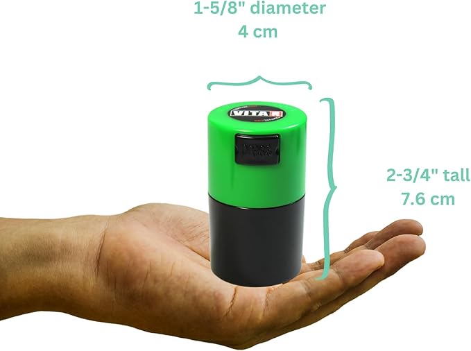 Tightpac Vitavac - 5g to 20 grams Airtight Multi-Use Vacuum Seal Portable Storage Container for Dry Goods, Food, and Herbs - Green Black