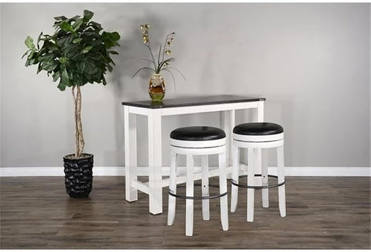 Pemberly Row Set of 3 Wood Bar Unit and 2 Backless Swivel Barstool - White/Brown