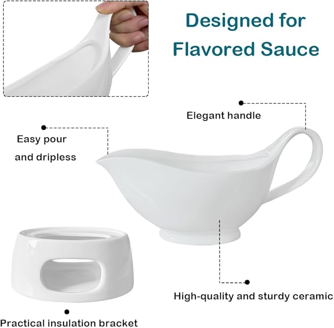 Large White Gravy Boat, 20oz hot sauce, salad dressing, milk, microwave and refrigerator safety