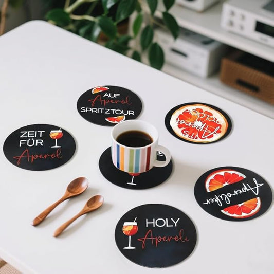 Wood Coasters Set of 6 - Handcrafted Drink Coaster Thick Heat-Resistant for Office, Bar, Farmhouse - Black Drink Cup Coasters for Table Protection