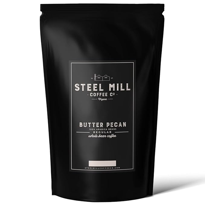 Steel Mill Coffee Co. Butter Pecan Flavored Coffee – Ground – 2 LB Bag – Medium Roast – 100% Arabica Beans – Vegan, Gluten-Free, Sugar-Free