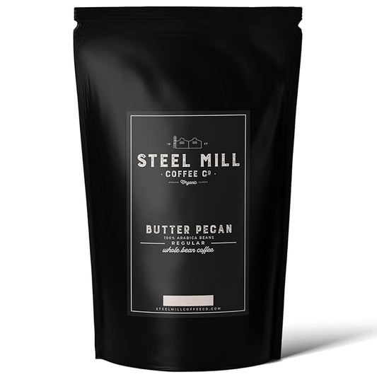 Steel Mill Coffee Co. Butter Pecan Flavored Coffee – Ground – 2 LB Bag – Medium Roast – 100% Arabica Beans – Vegan, Gluten-Free, Sugar-Free