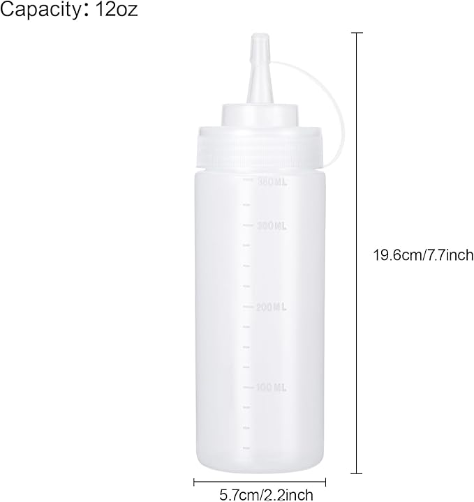 Katfort Condiment Squeeze Bottles Ketchup Dispenser, 4 Pack 12oz Squeeze Bottles for Liquids, Plastic Sauce Bottle with Cap Lid, Squirt Bottles for Sauces Liquids BBQ Dressing Pancake Art