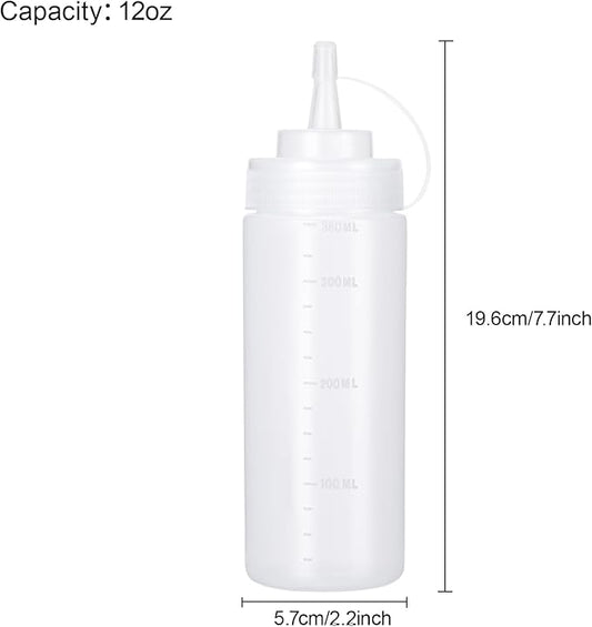 Katfort Condiment Squeeze Bottles Ketchup Dispenser, 4 Pack 12oz Squeeze Bottles for Liquids, Plastic Sauce Bottle with Cap Lid, Squirt Bottles for Sauces Liquids BBQ Dressing Pancake Art