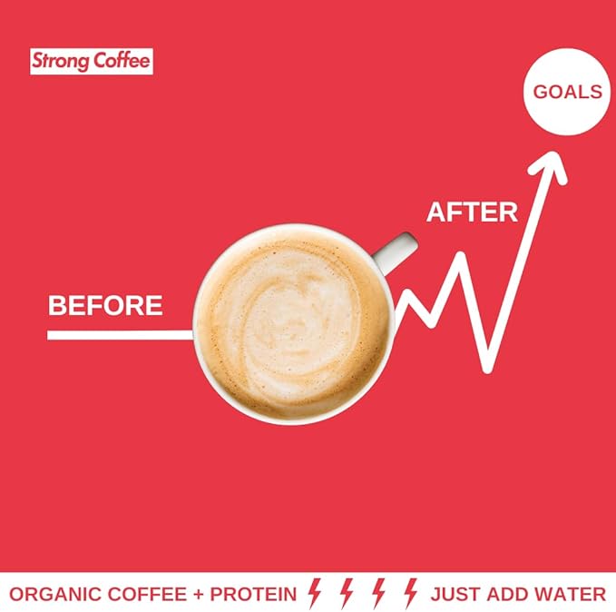 Strong Coffee Co. Vanilla Instant Latte | Organic Coffee with 15g Collagen Protein | Lion’s Mane & L-Theanine | Nootropic Instant Coffee | 12 Serving