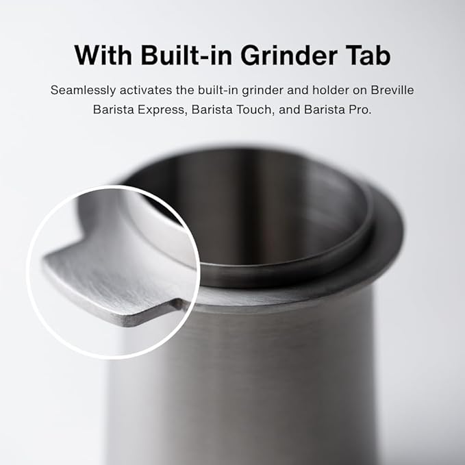 Crema Coffee Products 54mm Dosing Cup | Compatible with Breville Portafilters etc | Durable 100% Stainless Steel | Built-In Grinder Tab for Easy Transfer | Sleek, Mess-Free Design | Black Finish