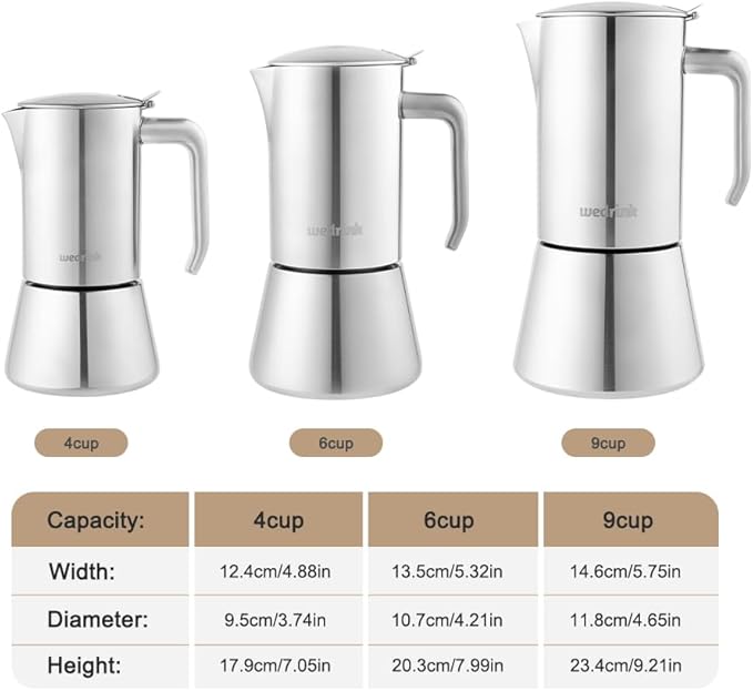 wedrink Stovetop Espresso Maker 9 Espresso Cups Stainless Steel Moka Pot for Greca, Induction, Electric & Gas Stoves(15 OZ/450ml)