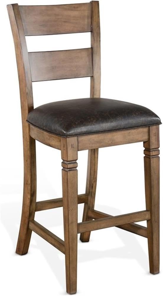Pemberly Row Set of 3 Wood Bar Unit and 2 Ladderback Barstool in Natural Brown