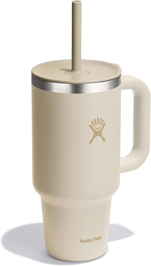 Hydro Flask Travel Tumbler with Handle, Lid and Straw - Insulated Stainless Steel in 32 Oz Coconut Cream
