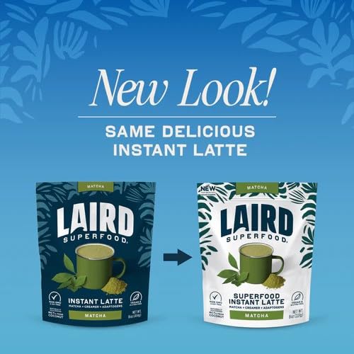 Laird Superfood Matcha Instant Latte with Adaptogens - Matcha Latte Green Tea Powder Packed with Antioxidants and Superfood Coconut Creamer - Gluten Free, Non-GMO, Vegan, 8 oz. Bag, Pack of 1