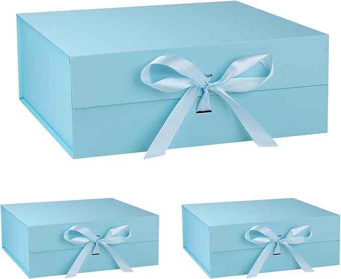 OEMVALATY Light Blue Gift Box,18x18x6 Inches Gift Boxes with Lids for Presents with Magnetic Closure and Ribbon for Wedding,Storage,Birthday(3-Pack)