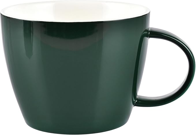 Large Coffee Cup, Huge Ceramic Mug 30 Ounce for Zippy Coffee Breaks in Office or Casual Breakfasts Soup Cereal Bowl at Home, Microwave and Dishwasher Safe, White Interior with Outer Glossy Green