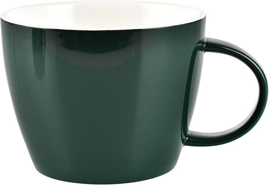 Large Coffee Cup, Huge Ceramic Mug 30 Ounce for Zippy Coffee Breaks in Office or Casual Breakfasts Soup Cereal Bowl at Home, Microwave and Dishwasher Safe, White Interior with Outer Glossy Green