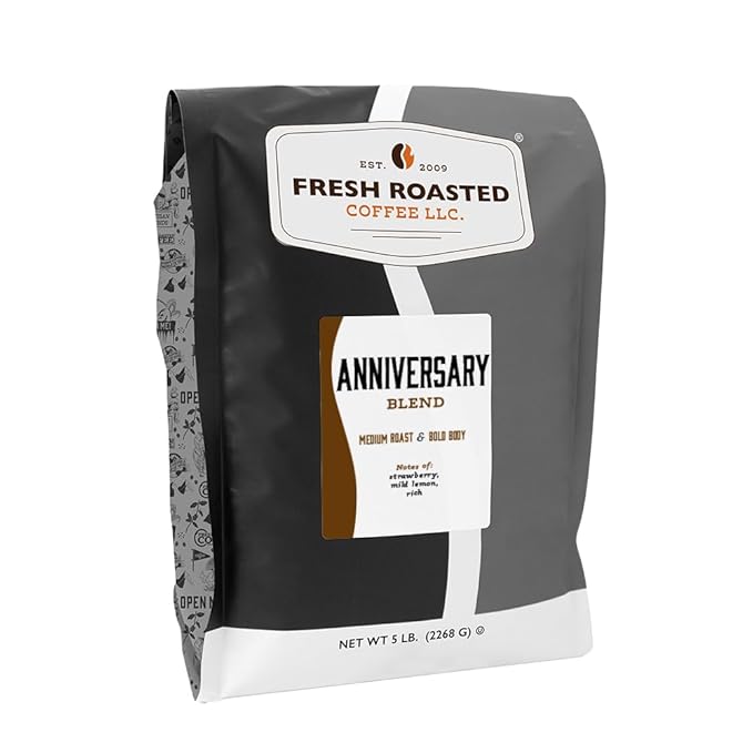 Fresh Roasted Coffee, Anniversary Blend, 5 lb (80 oz), Medium Roast, Kosher, Whole Bean