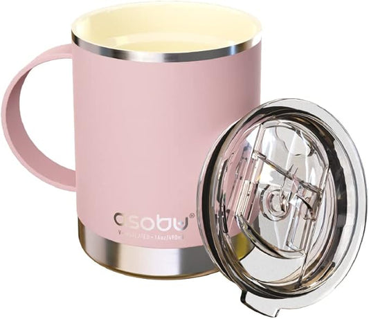 asobu Ultimate Ceramic Travel Mug, 12oz Insulated Stainless Steel Coffee Cup with Handle & Splash-Resistant Lid, Ceramic Lined for Pure Taste, BPA-Free, Double-Wall Vacuum for Hot Drinks