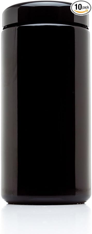 Infinity Jars, 1 L (34 fl oz) Pack 10, Premium Airtight Ultraviolet Glass Jar Smell Proof, Antistatic, Light Blocking Container for Herbs, Coffee, Tea & Spices Durable, Travel-Friendly Storage