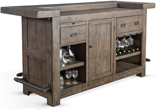 Home Bar and Swivel Bar Stool in Tobacco Leaf 3 Piece Set