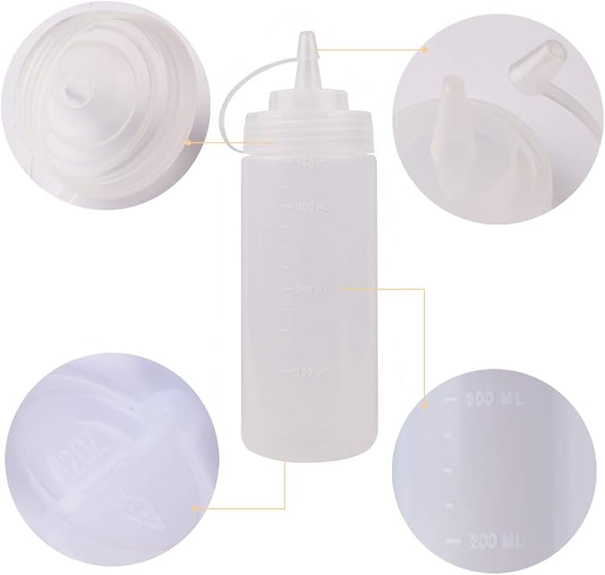 Katfort Squeeze Bottles for Sauces 2 Pack, Ketchup Bottle 12 Ounce Plastic Dressing Squirt Bottle with Cap Lids and Funnel, Condiment Bottles for Liquids BBQ Dressing Pancake Art Dispenser