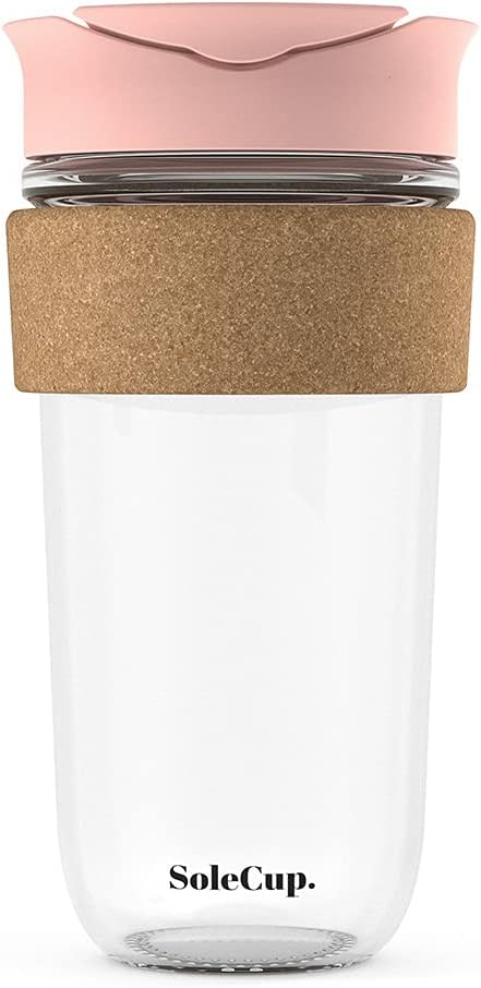 Large Travel Mug - Reusable Insulated Coffee Mug - 18oz/530ml BPA-Free Hot Drink Travel Mug with Lid & Cork Band (Pink, 18oz)