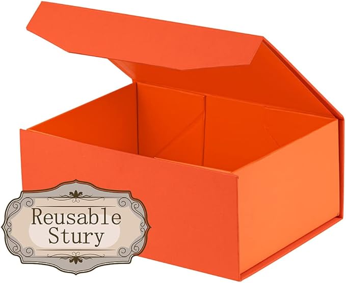 10 Small Orange Gift Boxes 9.5x7x4 Inches, Magnetic Gift Box with Lid Wholesale gift boxes for Presents Bridesmaid Proposal Boxes (Imitate Leather Texture, 10pcs/pack)