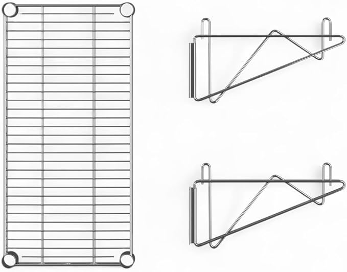 12" x 24" Chrome Wall-Mounted Wire Shelf with Epoxy Coating, Heavy-Duty Steel Storage Rack, NSF Certified, Easy Installation, Open Wire Design for Kitchen, Garage, or Utility Storage