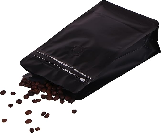 REMTAP Coffee Bags with Valve(50pcs,8 oz,1/2 lb) Black High Barrier Aluminumed Foil Flat Bottom Standing Coffee Beans Storage Bags,Reusable Heat Sealable Side Zipper Pouches for Home or Store