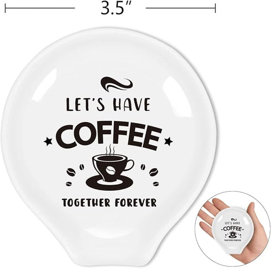 Funny Coffee Spoon Holder-Ceramic Cafe Spoon Rest-Cafe Shop Bar Accessories-Let’s Have Coffee Together Forever Sign