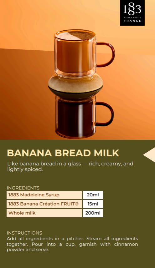 1883 French Madeleine Syrup for Drinks – Premium Flavoring Syrup Made in France, 1 Liter Glass Bottle – Perfect for Coffee, Lattes, Cocktails, and Desserts