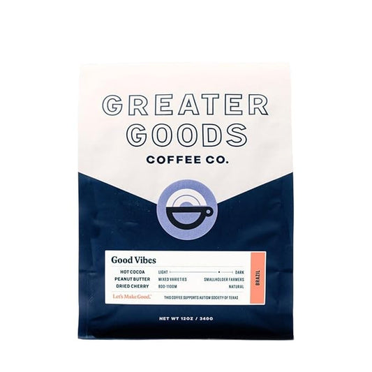 Good Vibes - Brazil - Roasted by Greater Goods Coffee Co. - Freshly Ground Coffee - 10 Ounce Bag