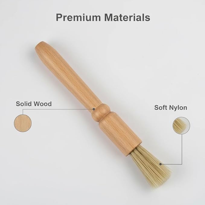 Coffee Grinder Cleaning Brush 2Pcs, Wood Handle & Natural Bristles Wood Dusting Espresso Brush Accessories for Bean Grain Coffee Tool Barista Home Kitchen