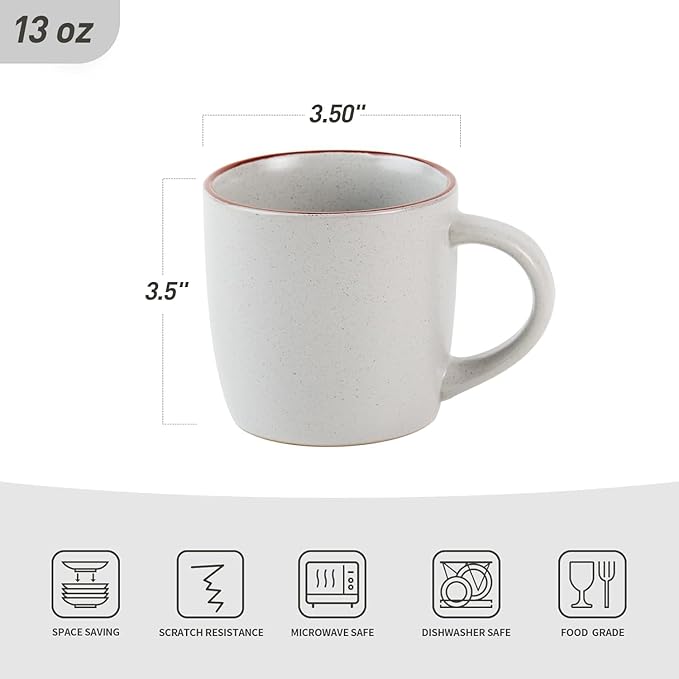 famiware Mercury Coffee Mugs 13 oz, Coffee Mugs Set of 6 with Handle, Cups for Latte, Hot Tea, Cappuccino, Mocha, Cocoa, Light Grey